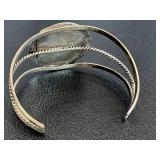 Vintage Sterling Silver Turquoise Bracelet - Large Turquoise Cabochon, Open Cuff