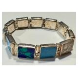 Sterling Silver Gemstone Panel Bracelet - Malachite, Onyx, Azurite, Jasper - 7 Inch