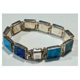 Sterling Silver Gemstone Panel Bracelet - Malachite, Onyx, Azurite, Jasper - 7 Inch