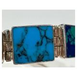 Sterling Silver Gemstone Panel Bracelet - Malachite, Onyx, Azurite, Jasper - 7 Inch