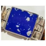 Sterling Silver Gemstone Panel Bracelet - Malachite, Onyx, Azurite, Jasper - 7 Inch