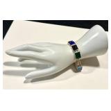 Sterling Silver Gemstone Panel Bracelet - Malachite, Onyx, Azurite, Jasper - 7 Inch