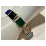 Sterling Silver Gemstone Panel Bracelet - Malachite, Onyx, Azurite, Jasper - 7 Inch
