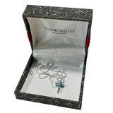 DiamonLuxe Sterling Silver Cross Necklace 22" Chain with Blue Stones