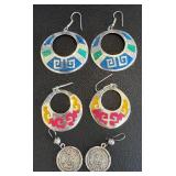 Aztec Calendar Earrings - Made in Mexico - Color Inlays