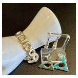 Sterling Silver Bracelet & 2 Pairs of Earrings Set