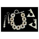 Sterling Silver Bracelet & 2 Pairs of Earrings Set