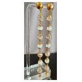 Damascene Gold Earrings - Vintage Damasquinado de Oro Filigree & Bead Drops