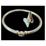 Sterling Silver Topaz Bracelet 2.5in & CZ Ring Size 7 (2-Piece Set)