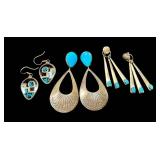 Sterling Silver Turquoise Earrings Set - 3 Pairs, Longest