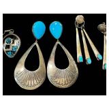 Sterling Silver Turquoise Earrings Set - 3 Pairs, Longest