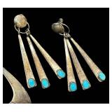 Sterling Silver Turquoise Earrings Set - 3 Pairs, Longest