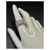 Epiphany Sterling Silver CZ Ring - Floral Cluster, Multi-Row Pavé, Size 8