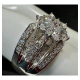 Epiphany Sterling Silver CZ Ring - Floral Cluster, Multi-Row Pavé, Size 8