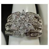 Epiphany Sterling Silver CZ Ring - Floral Cluster, Multi-Row Pavé, Size 8