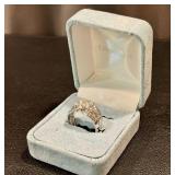 Epiphany Sterling Silver CZ Ring - Floral Cluster, Multi-Row Pavé, Size 8