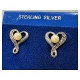 Sterling Silver Marcasite Heart Earrings (3 Pairs) & Ring Size 8