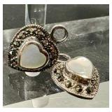 Sterling Silver Marcasite Heart Earrings (3 Pairs) & Ring Size 8