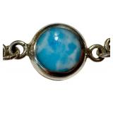 Larimar Bracelet - Sterling Silver 7in (925) Bezel-Set Cabochons