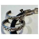 Sterling Silver Leather Bracelet with Hammered Beads & Sterling Hoop Earrings