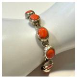 Sterling Silver Coral Bracelet 7.75 in