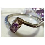 Amethyst Jewelry Set - Sterling Silver Bracelet & Rings, Crystal Earrings