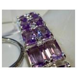 Amethyst Jewelry Set - Sterling Silver Bracelet & Rings, Crystal Earrings