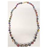 Venetian Murano Millefiori Beaded Art Glass Necklace - 23.5in Length
