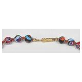 Venetian Murano Millefiori Beaded Art Glass Necklace - 23.5in Length