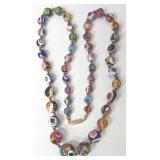 Venetian Murano Millefiori Beaded Art Glass Necklace - 23.5in Length