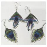 Indonesian Peacock Feather Bead Earrings - 2 Pairs