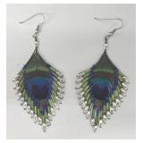Indonesian Peacock Feather Bead Earrings - 2 Pairs