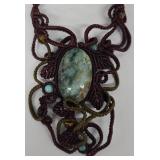 Macrame Necklace Set - Moss Agate 24 in - Jasper & Tiger Eye 21 in - Leather Pendant  (Lot of 3)