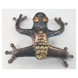 Sterling Silver Frog Brooch 925, Gold Bead Accent