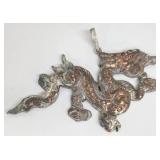 Dragon Pendant Set - 1.5 in Silver/Copper Dragon Pendant & Gold-Toned Brooch