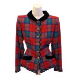 Yves Saint Laurent Rive Gauche Velvet Bow Tartan Jacket - Size 38 - Vintage
