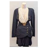 Crêpe & Silk Chiffon with Gold Buttons and Belt Skirt-Suit Karl Lagerfeld, Vintage
