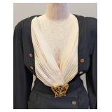 Crêpe & Silk Chiffon with Gold Buttons and Belt Skirt-Suit Karl Lagerfeld, Vintage