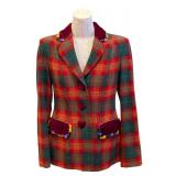 Vintage Moschino Cheap & Chic Plaid Wool Jacket - Velvet Collar & Heart Buttons - Size 8 - 1990s
