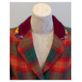 Vintage Moschino Cheap & Chic Plaid Wool Jacket - Velvet Collar & Heart Buttons - Size 8 - 1990s