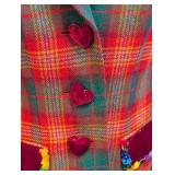 Vintage Moschino Cheap & Chic Plaid Wool Jacket - Velvet Collar & Heart Buttons - Size 8 - 1990s