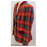 Vintage Moschino Cheap & Chic Plaid Wool Jacket - Velvet Collar & Heart Buttons - Size 8 - 1990s