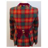Vintage Moschino Cheap & Chic Plaid Wool Jacket - Velvet Collar & Heart Buttons - Size 8 - 1990s