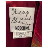 Vintage Moschino Cheap & Chic Plaid Wool Jacket - Velvet Collar & Heart Buttons - Size 8 - 1990s