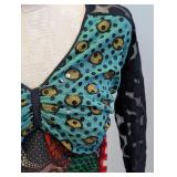 Vintage Jean Paul Gaultier - Black & Multi Print Open Back Semi Sheer Top