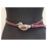 Barry Kieselstein Sterling Silver Duck Buckle Belt with Red Leather Strap - 40in