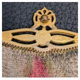 Antique Beaded Mesh Purse Gold-Tone Frame & Chain