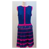 Nanette Lepore Crochet Dress - Blue with Pink Trim / Vintage Nanette Lepore Classa Flirt Crocheted Dress