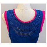 Nanette Lepore Crochet Dress - Blue with Pink Trim / Vintage Nanette Lepore Classa Flirt Crocheted Dress