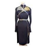Geoffrey Beene Vintage Navy Dress - Size 8 with Metallic Cross-Front Panels